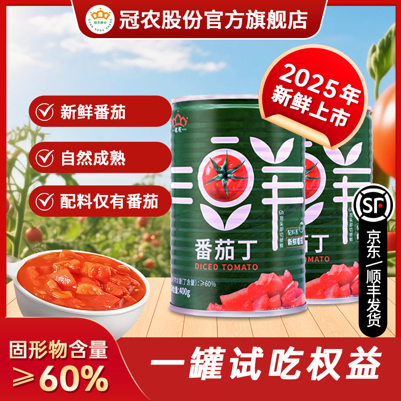 【25年新鲜上市】冠农新鲜番茄丁西红柿酱400g*12罐番茄罐头新疆