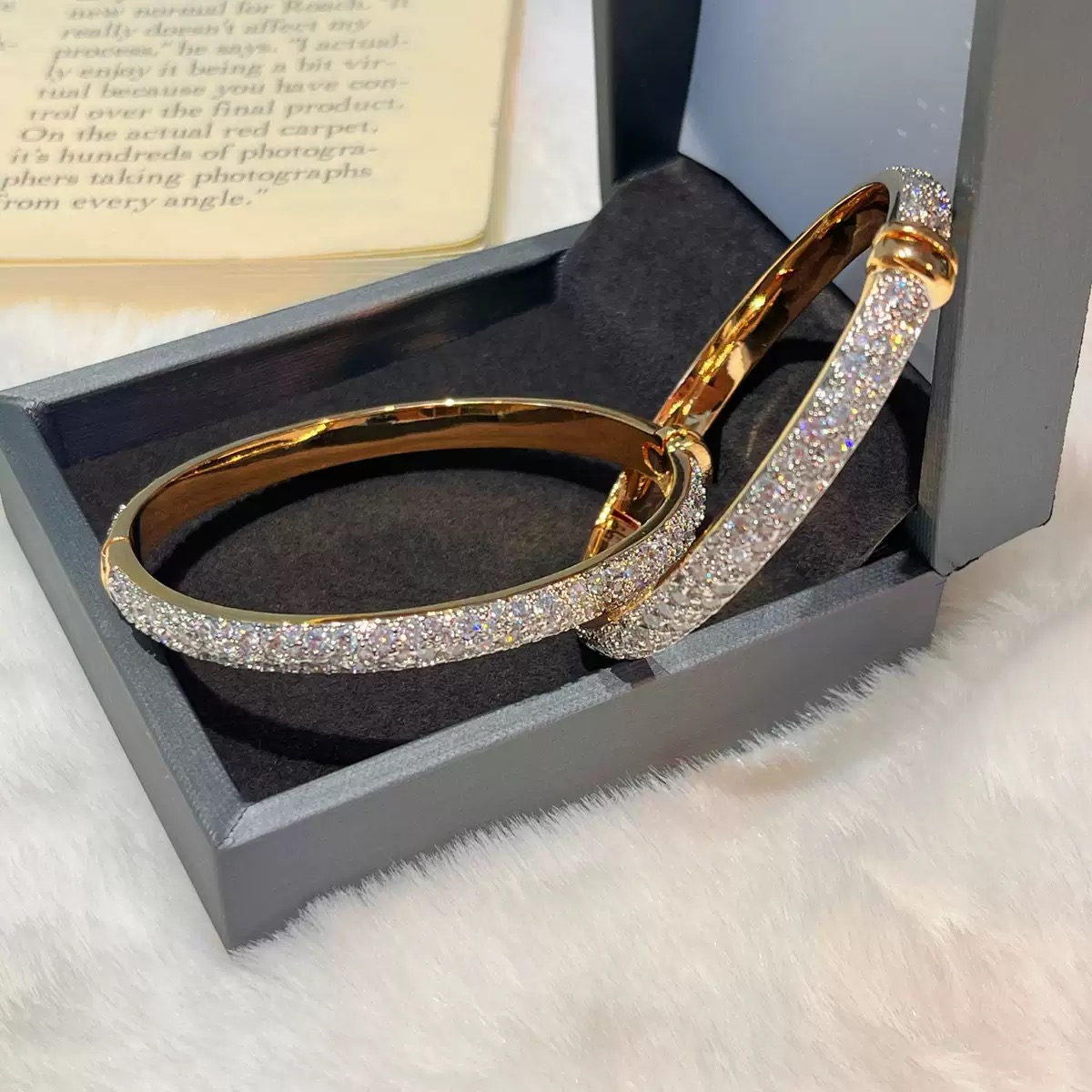 铜合金手镯 GD权志龙同款豪镶满锆高级轻奢金色百搭手镯