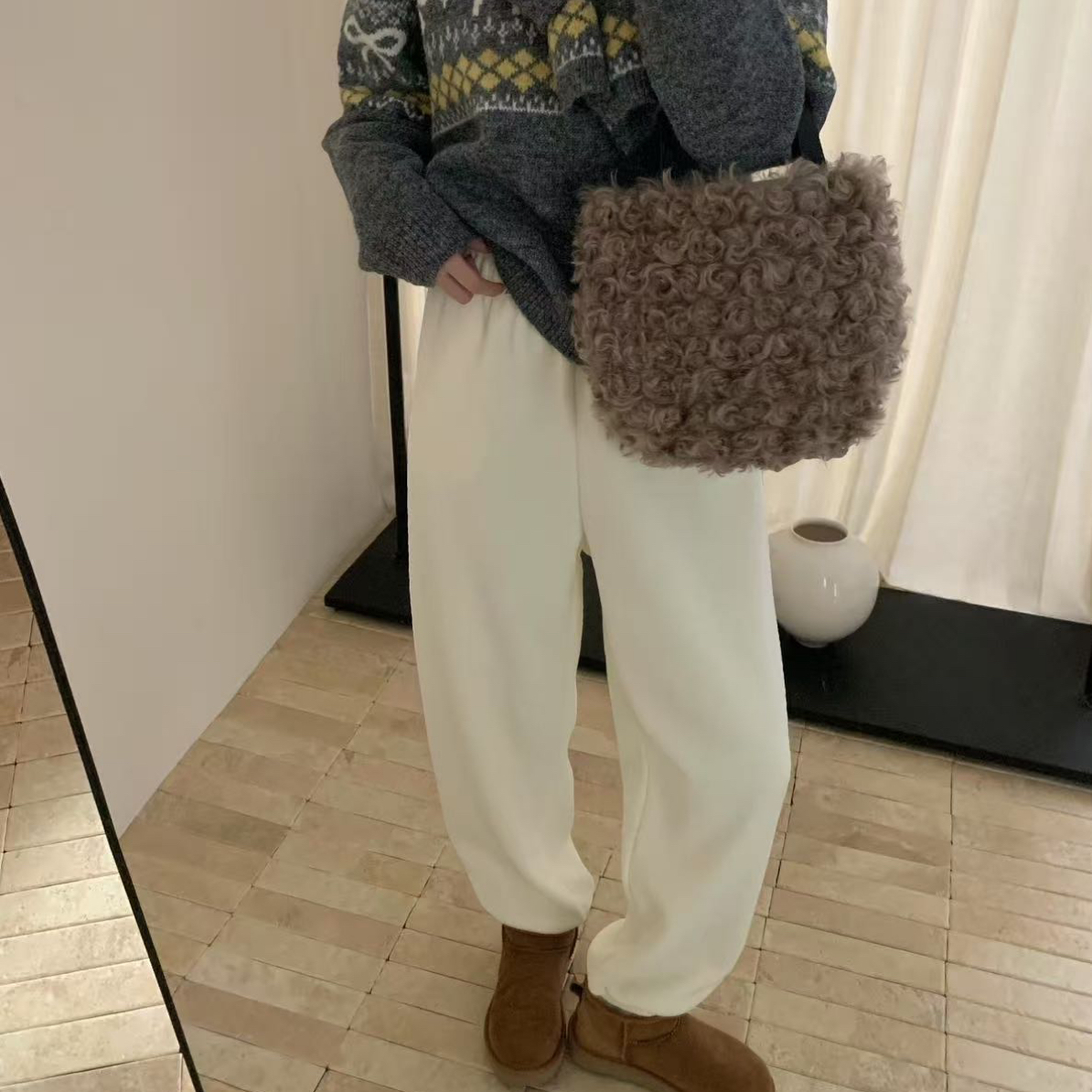 韩系aces冬款暖洋洋宽松显瘦加绒休闲裤#