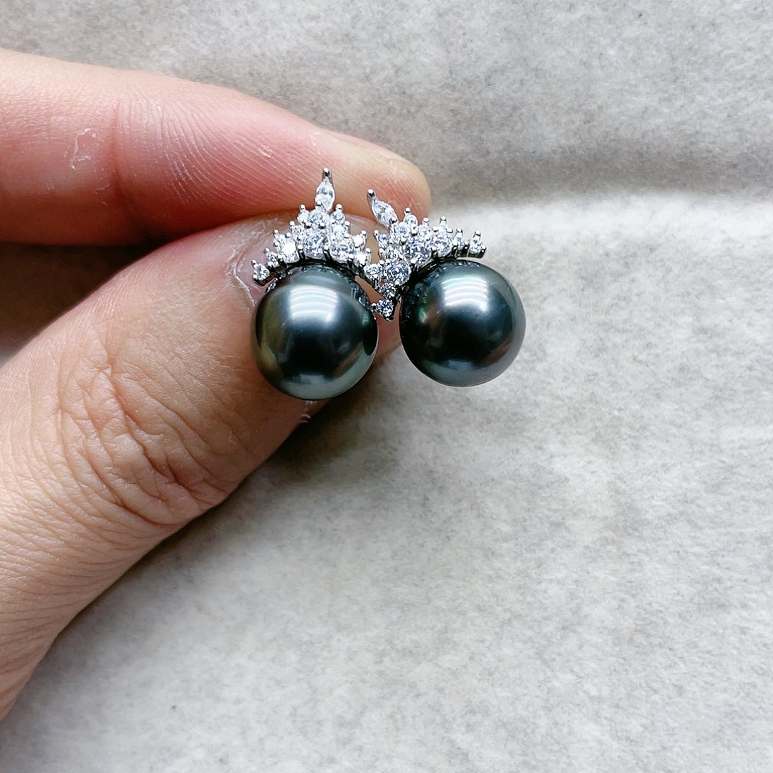 海水珍珠耳饰银S925镶嵌