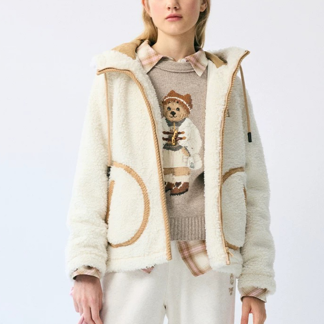 TeenieWeenie小熊女装卫衣2025新款简约休闲连帽外套TTMZ254TC5A