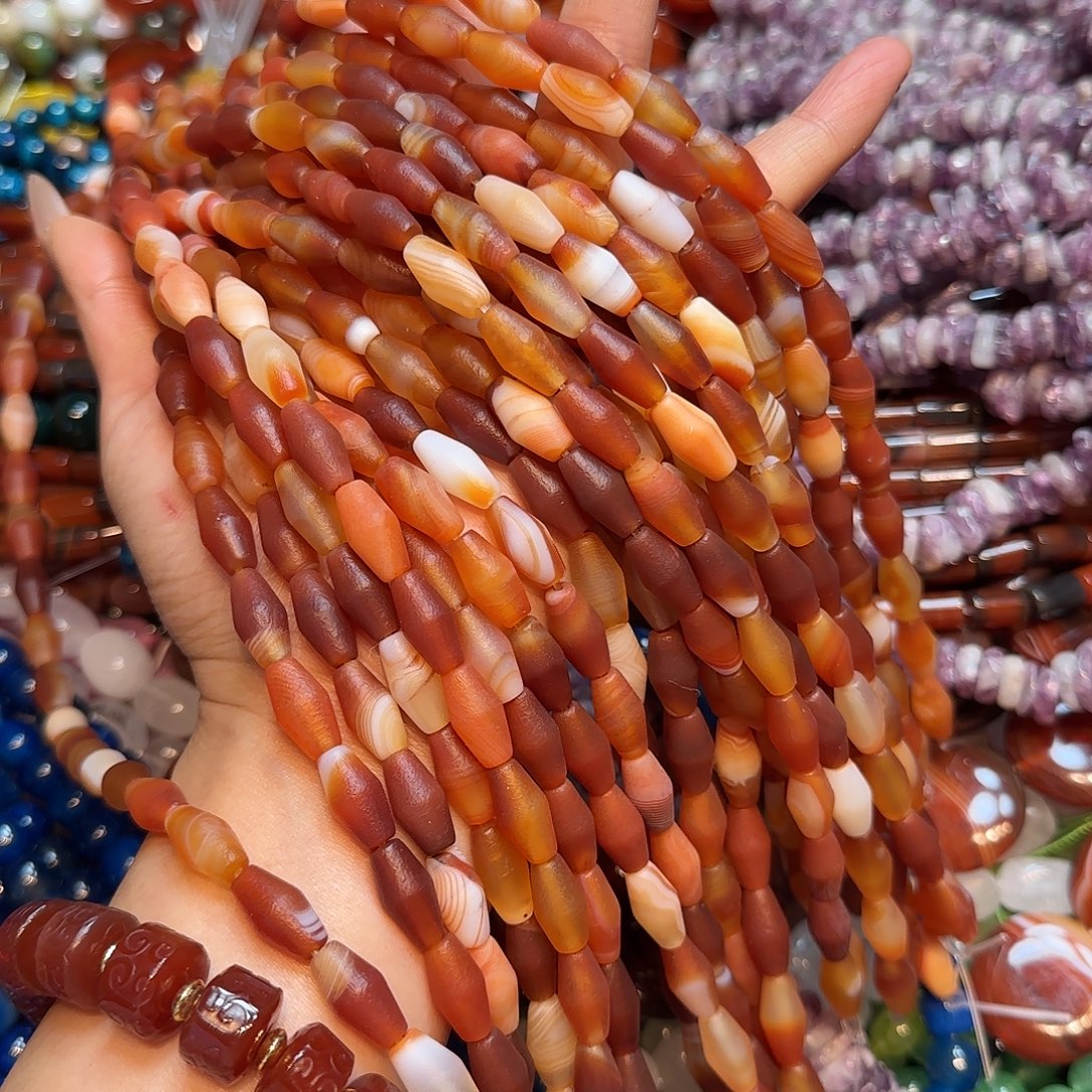 玛瑙/玉髓未镶嵌珠宝半成品天然橘皮腰珠红玛瑙一条8✖️16mm