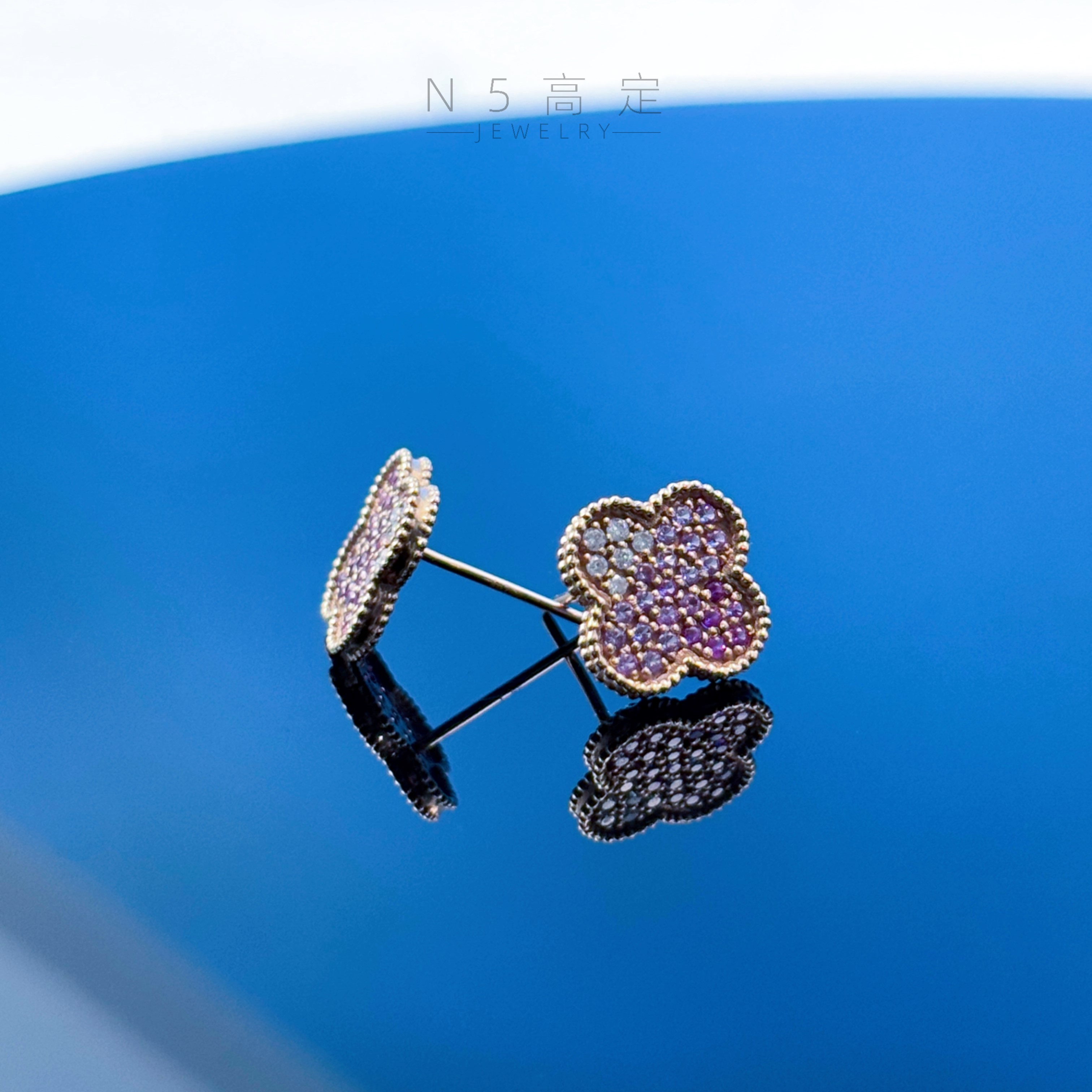 【N·5高定珠宝】18k  彩宝四叶草耳钉 ZSES001531