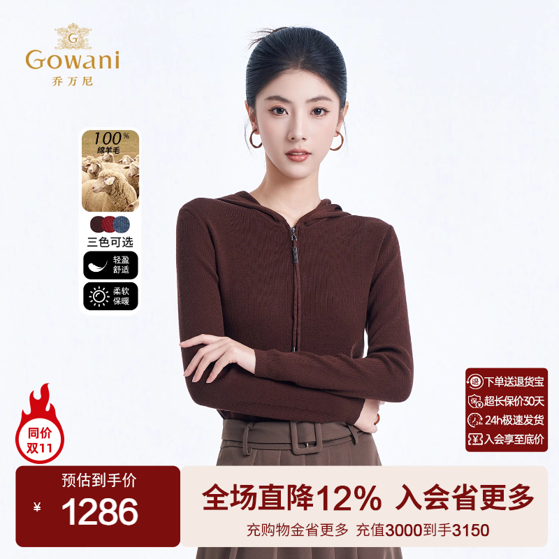 【100%绵羊毛】乔万尼百搭连帽针织衫女修身显瘦打底毛衣ED4M826