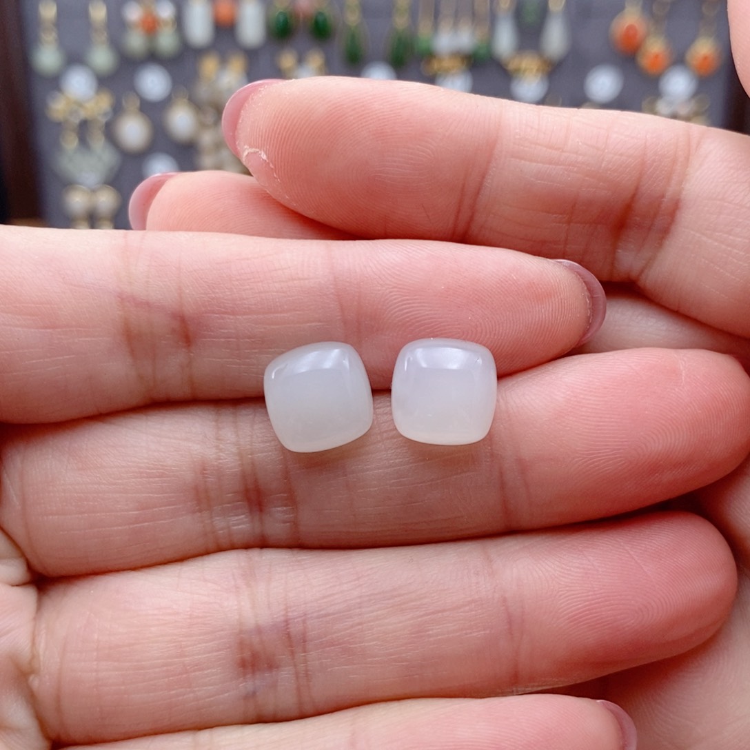 银S925镶嵌和田玉耳饰