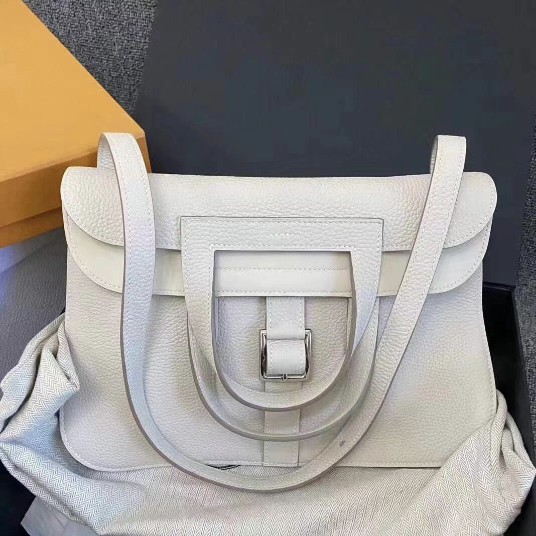 99新 Hermes/爱马仕 【老于】halzan哈喇子31纯白银扣tc皮R单肩包