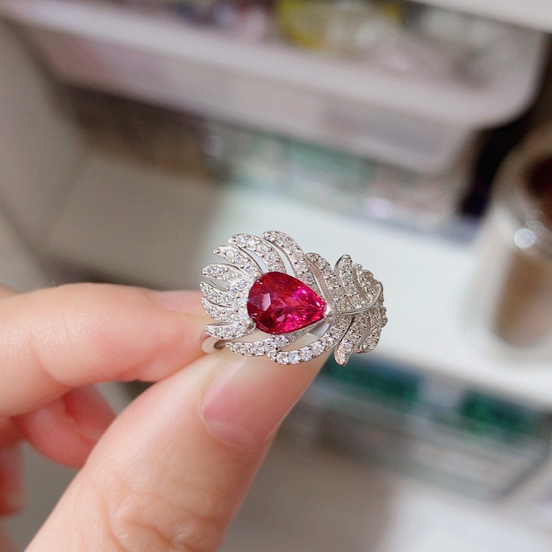 碧玺戒指银S925镶嵌戒指超美