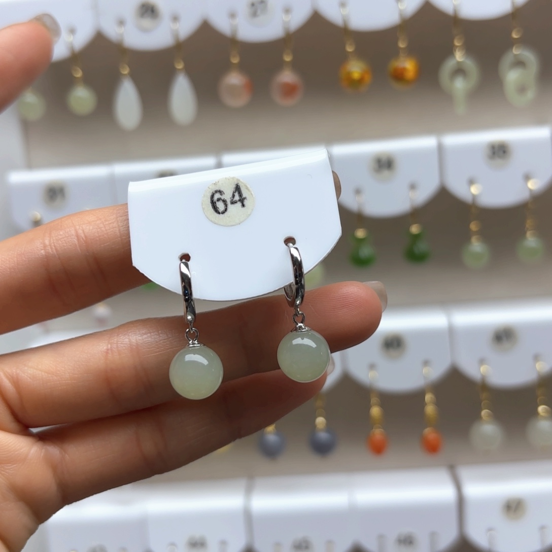 和田玉耳饰银S925镶嵌2