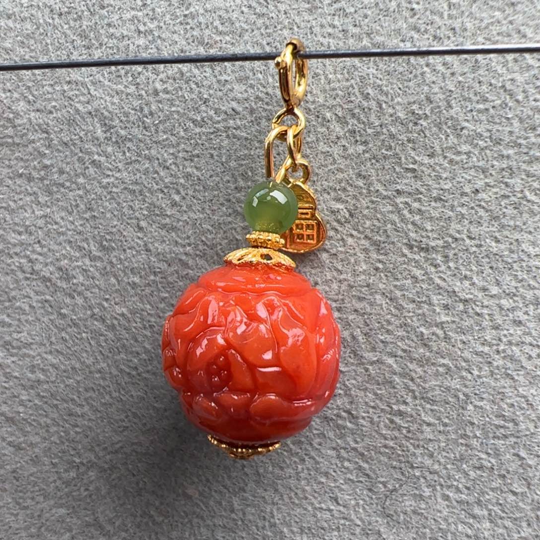 南红玛瑙未镶嵌（万能扣牡丹花吊坠13+）