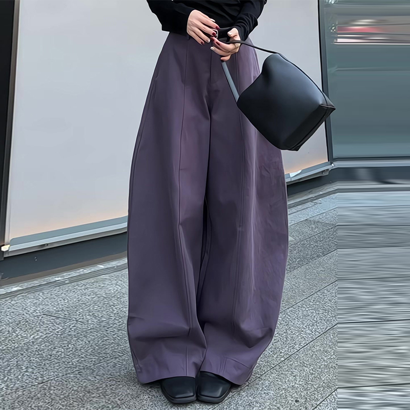 设计感紫色弯刀窄版阔腿裤女2025秋冬新款大码胖mm时尚高腰休闲裤