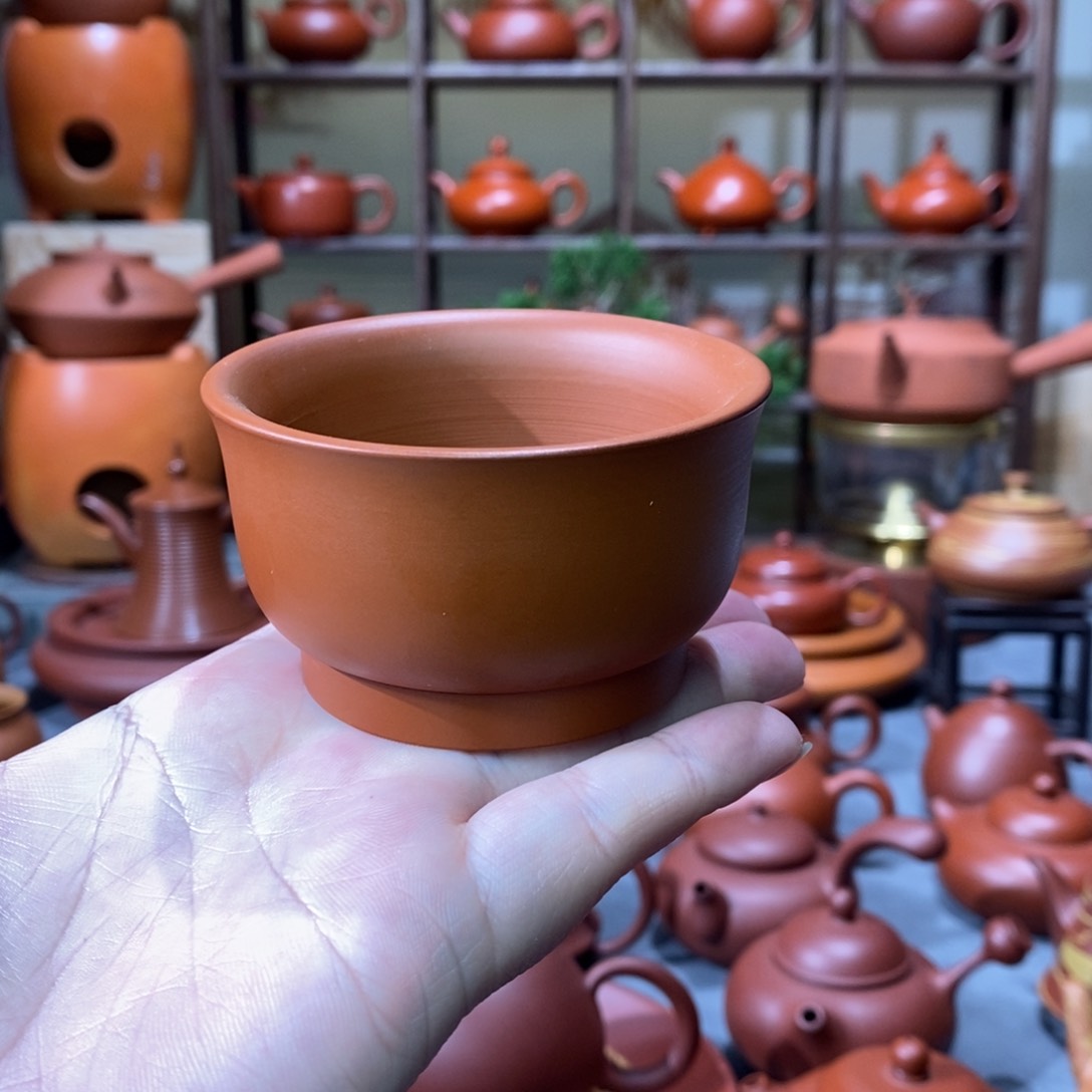 紫砂茶壶邱欣湘石矿朱泥压手主人杯85cc