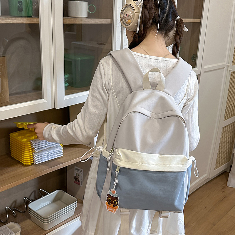 尼龙简约轻便ins风书包旅行双肩包初高中书包女生大学生通勤撞色