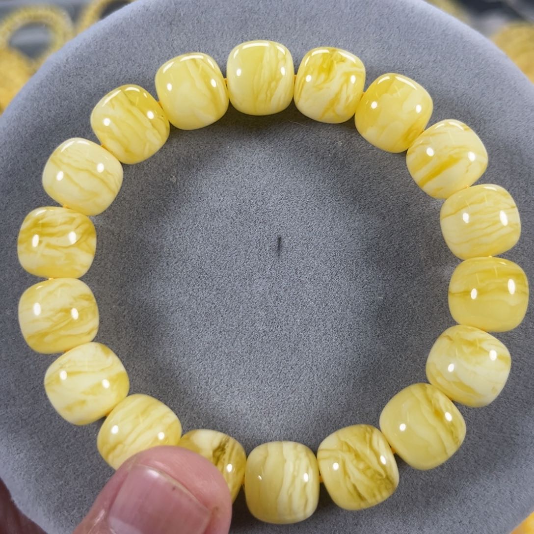 蜜蜡手串未镶嵌俄料同料金透纹虎皮