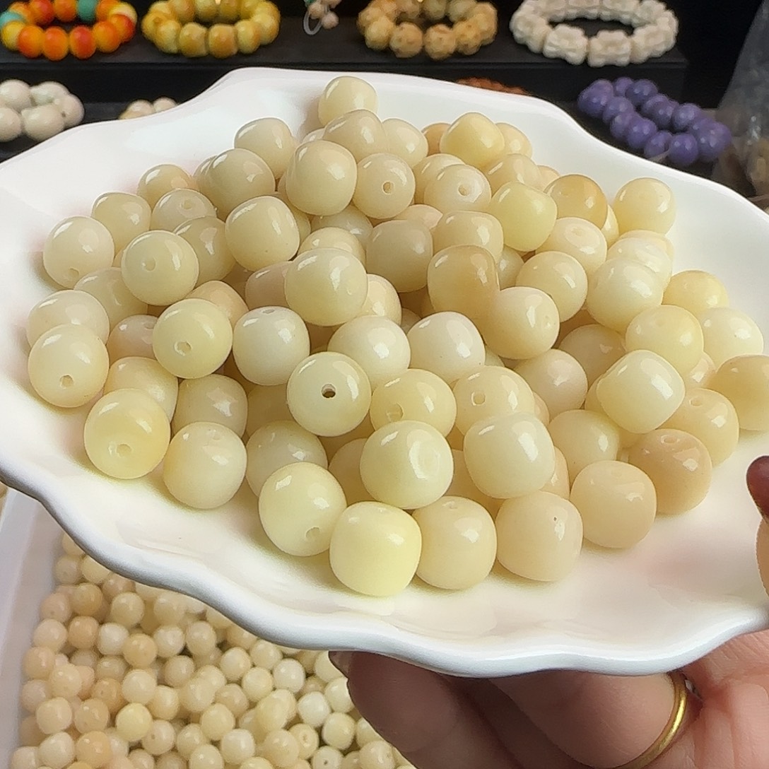 菩提根/象牙果手串卡11奶黄浅飘花桶500颗
