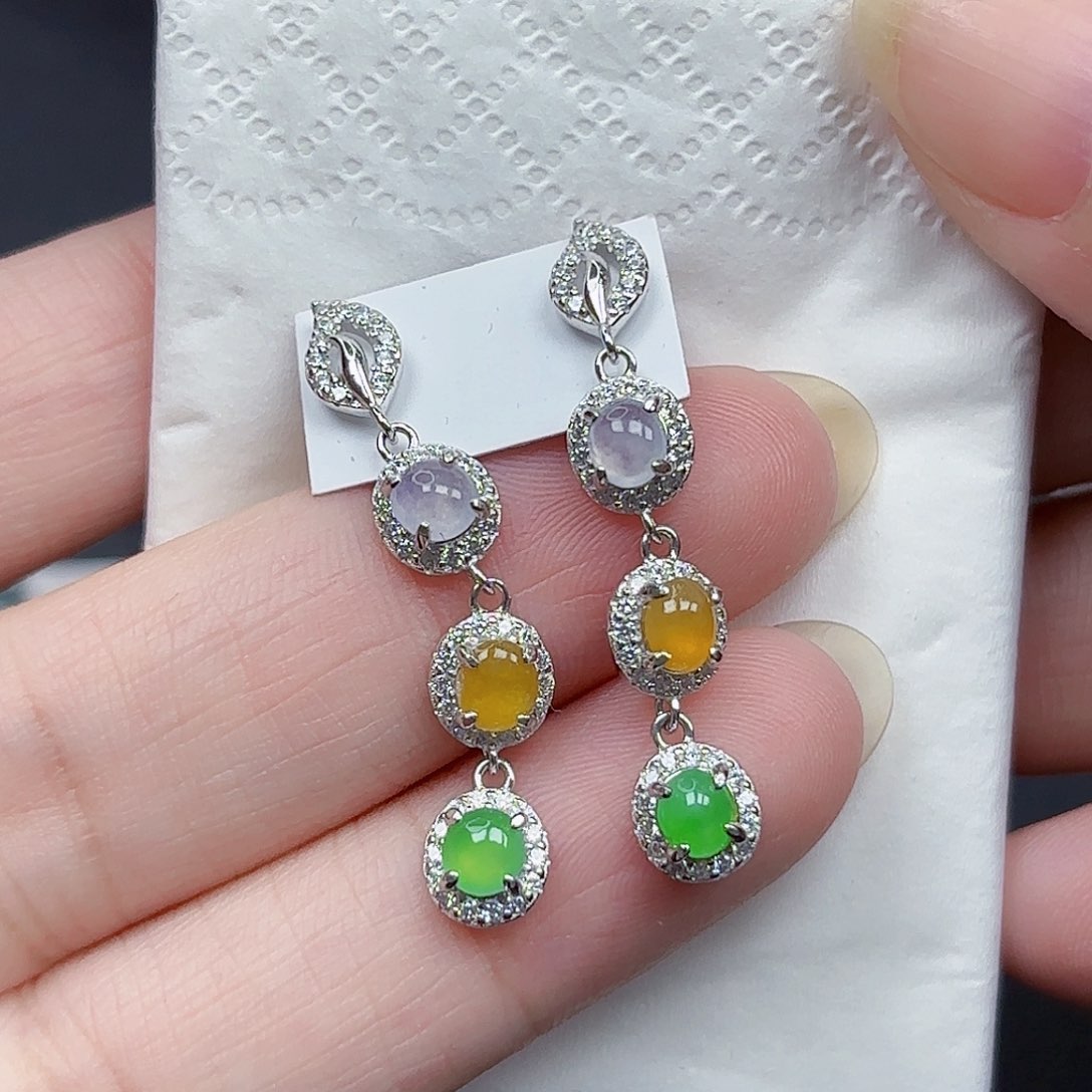 翡翠耳饰银S925镶嵌耳饰