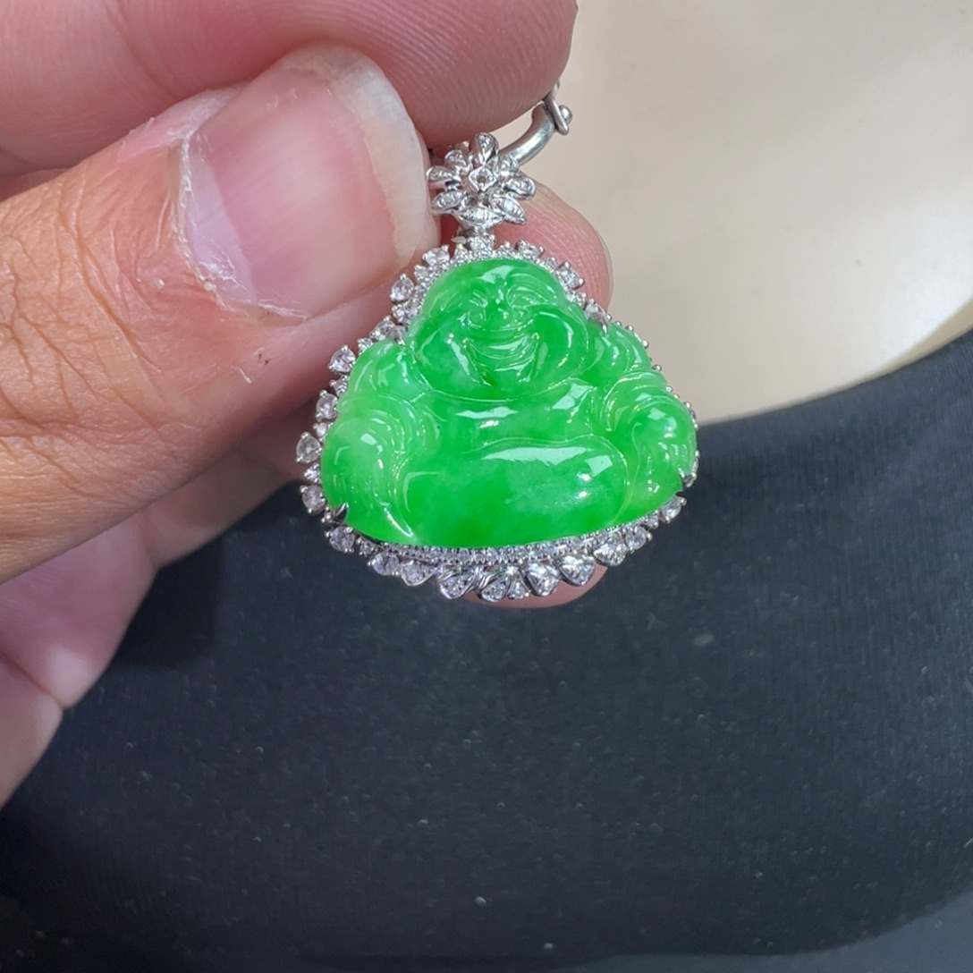 翡翠18K金镶嵌吊坠(不含链)