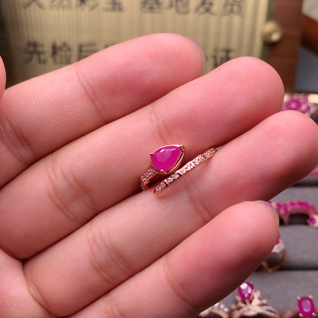 红宝石戒指银S925镶嵌