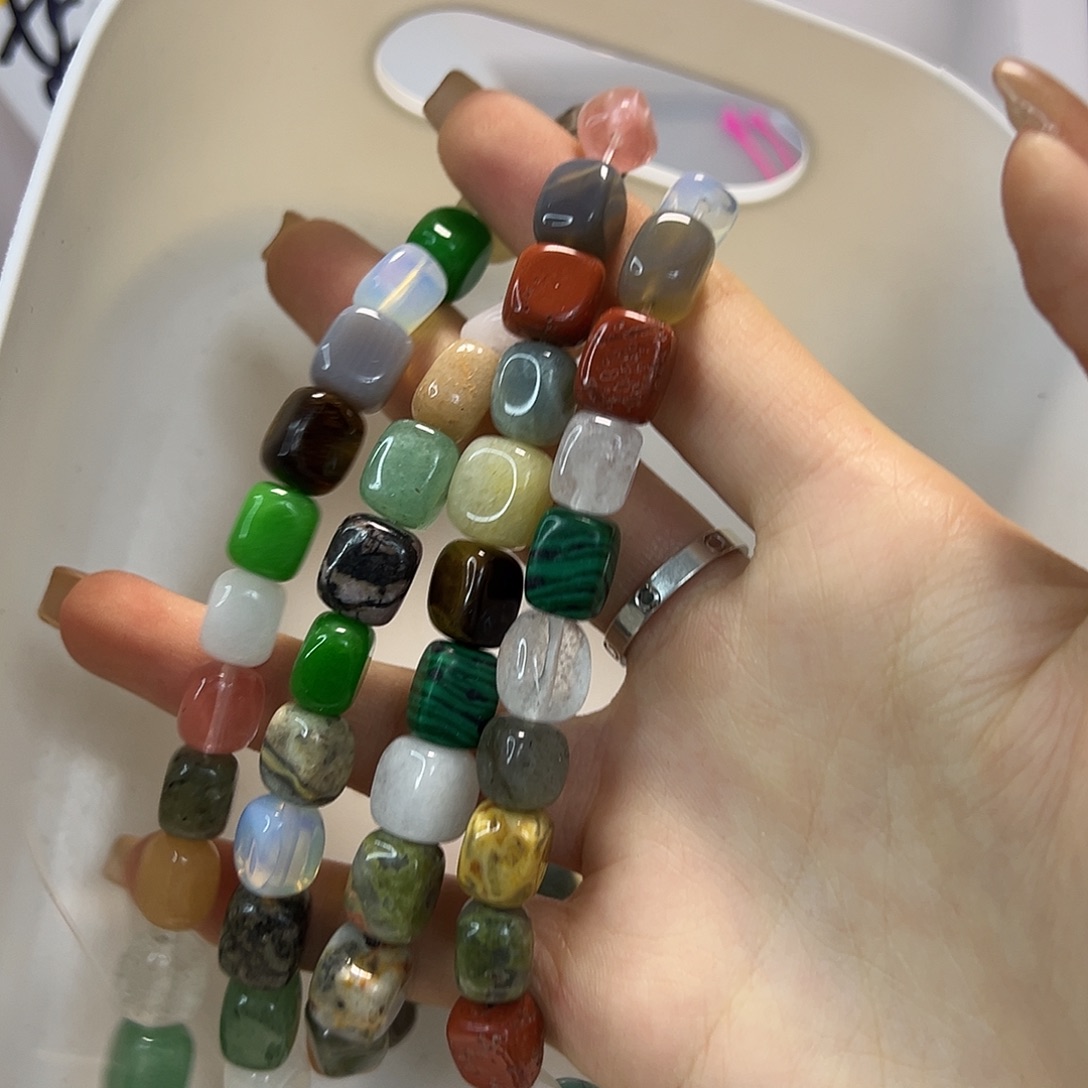 玛瑙/玉髓合金珠宝半成品多宝方糖一条