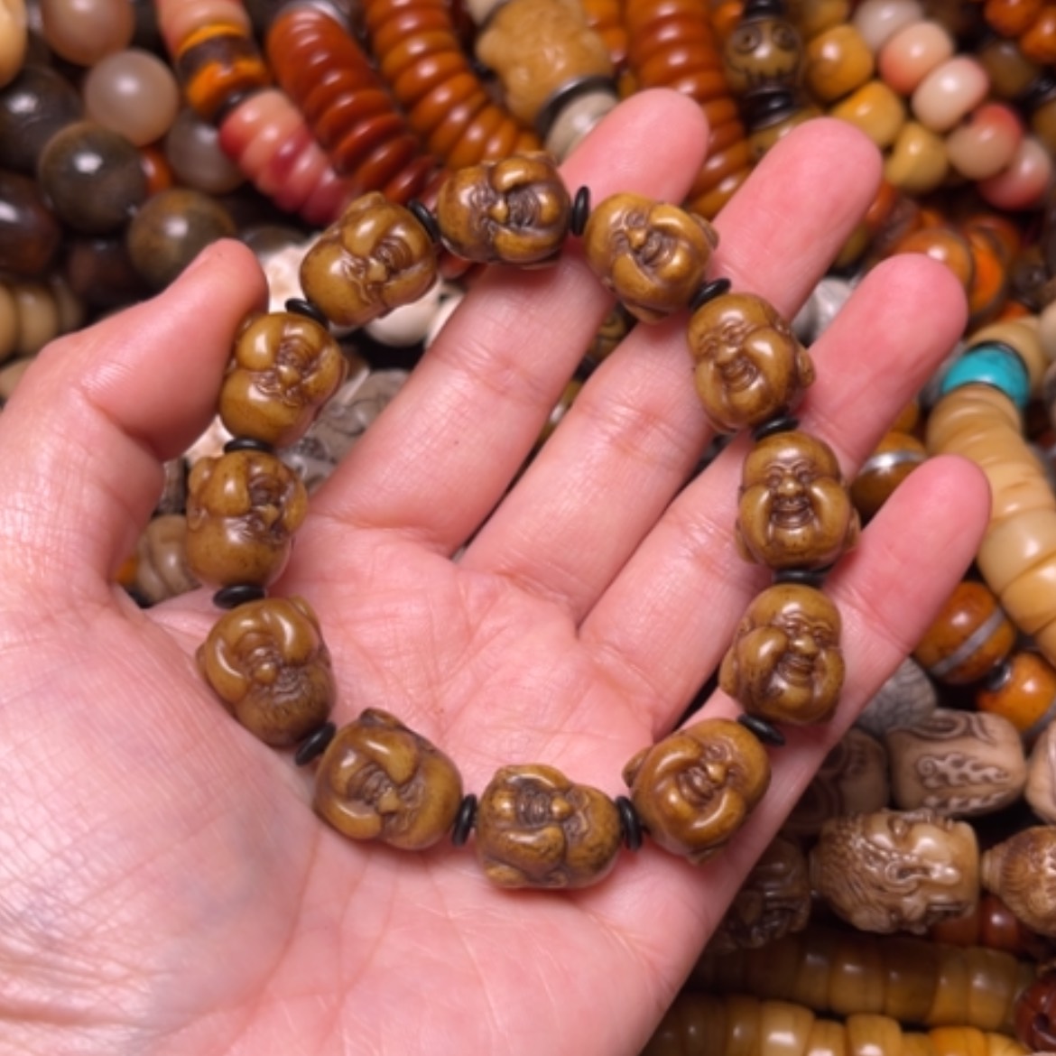 【闪购商品】牛骨手串/手链牛骨原色弥勒佛16×14×12颗