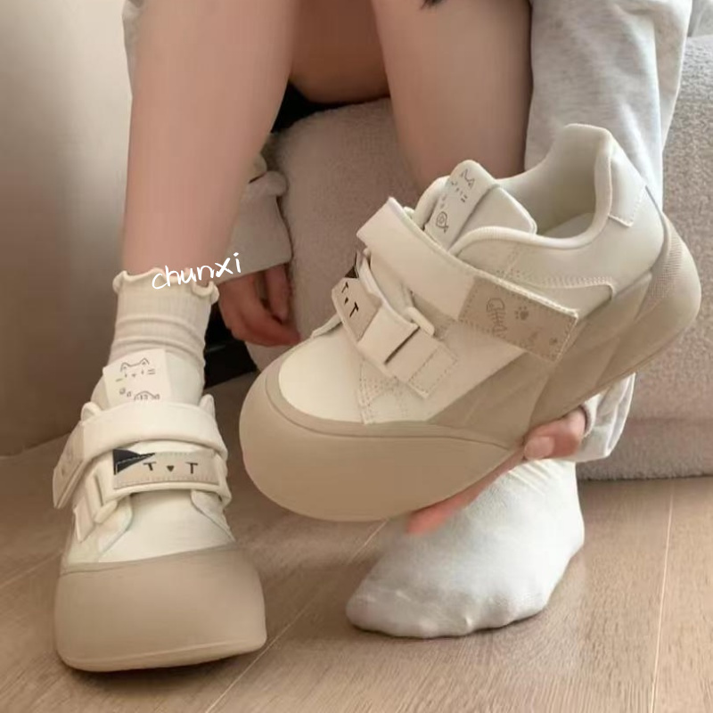 【007】奶fufu魔术贴增高百搭丑萌大头鞋子女2025新款多巴胺泡芙鞋