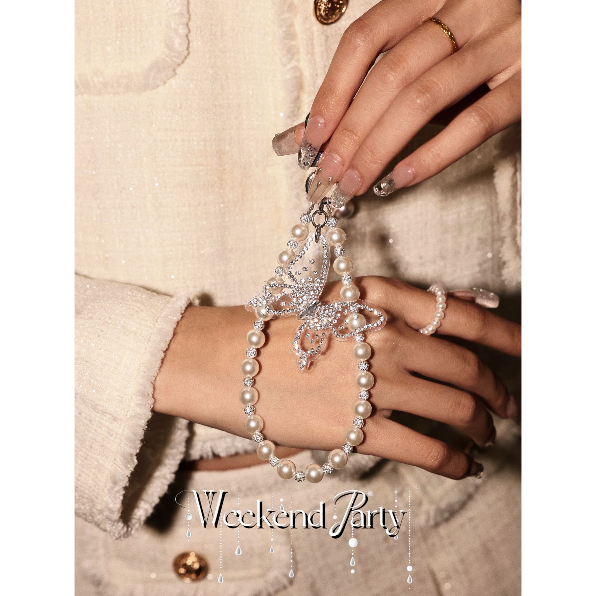 Weekend Party极光蝶影·珍珠手机链防丢挂链