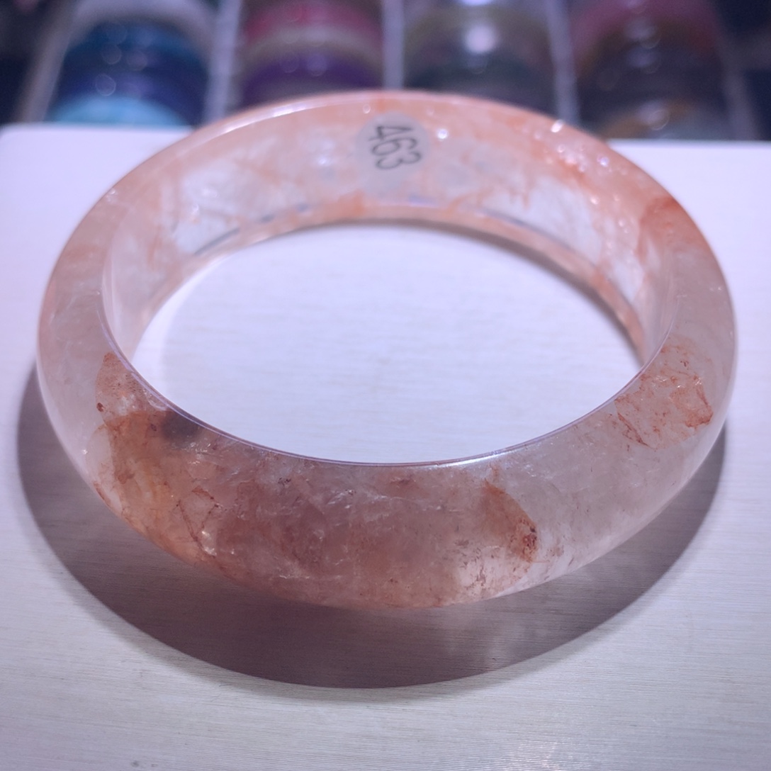 水晶手镯银S925镶嵌粉胶花60.6圈463