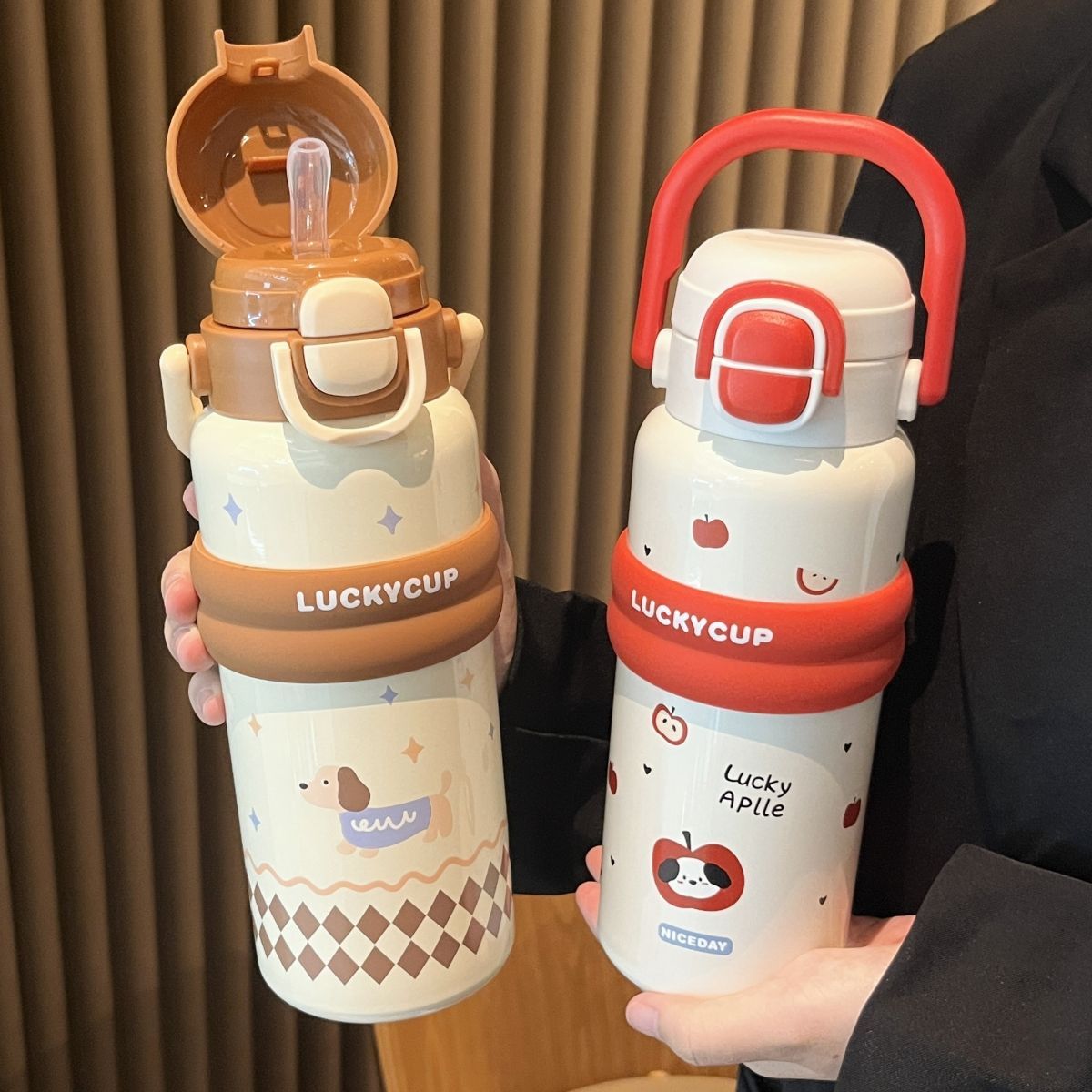 初中生大容量保温杯女生高颜值新款2025学生上学专用便携吸管水杯