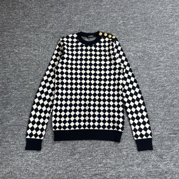 99新 BALMAIN/巴尔曼 8601/黑白拼色圆领套头针织衫/S码/95新/