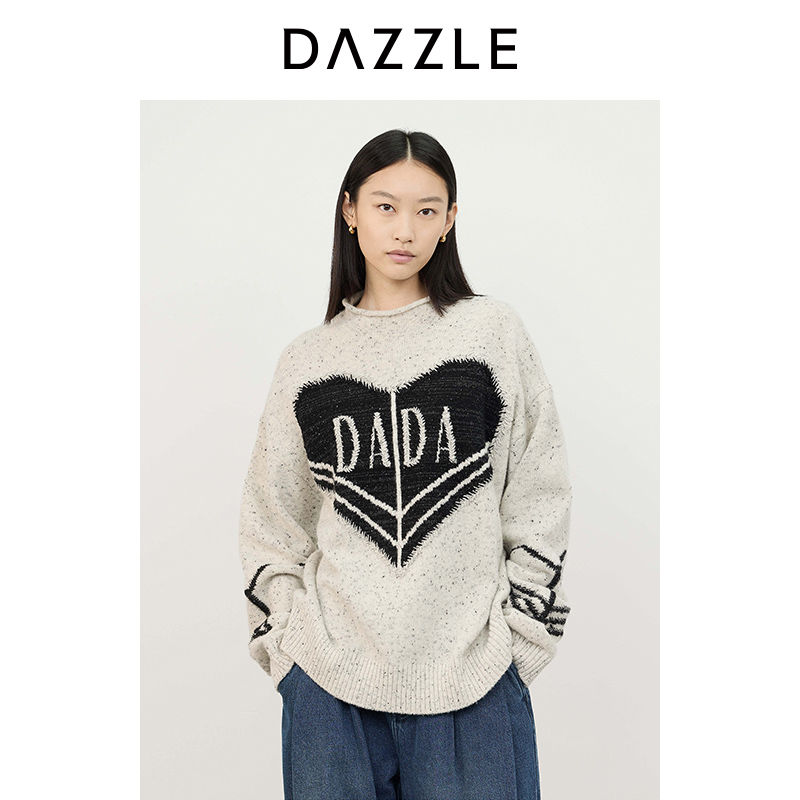 DAZZLE地素 毛针织衫冬季女装四季针织重工爱心长袖2I4E465