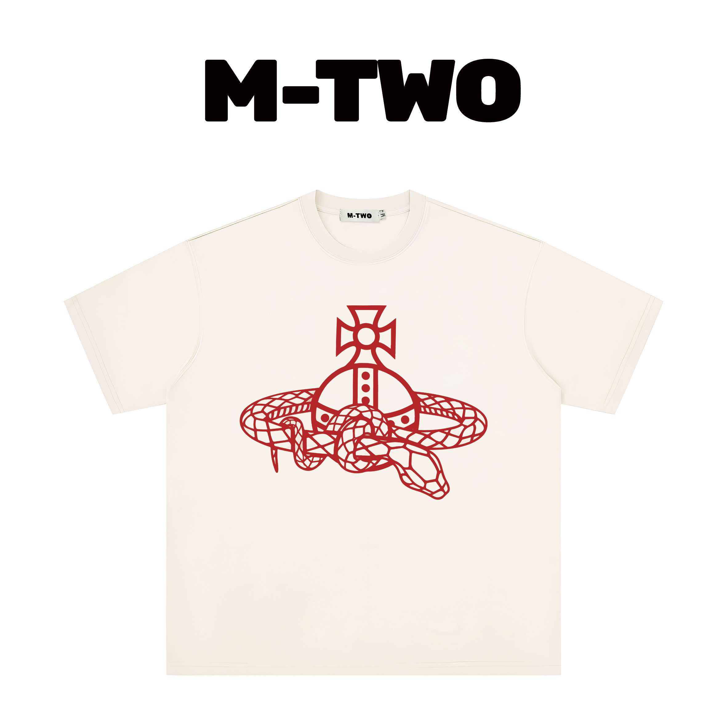 MTWO 重磅高克重 蛇形环绕星球 美式复古潮牌男女同款短袖8021