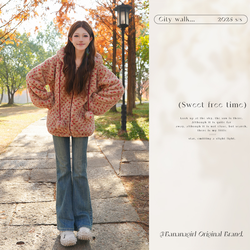 Bananagirl【万代兰】极寒女装秋冬季羊羔绒毛连帽外套可外穿