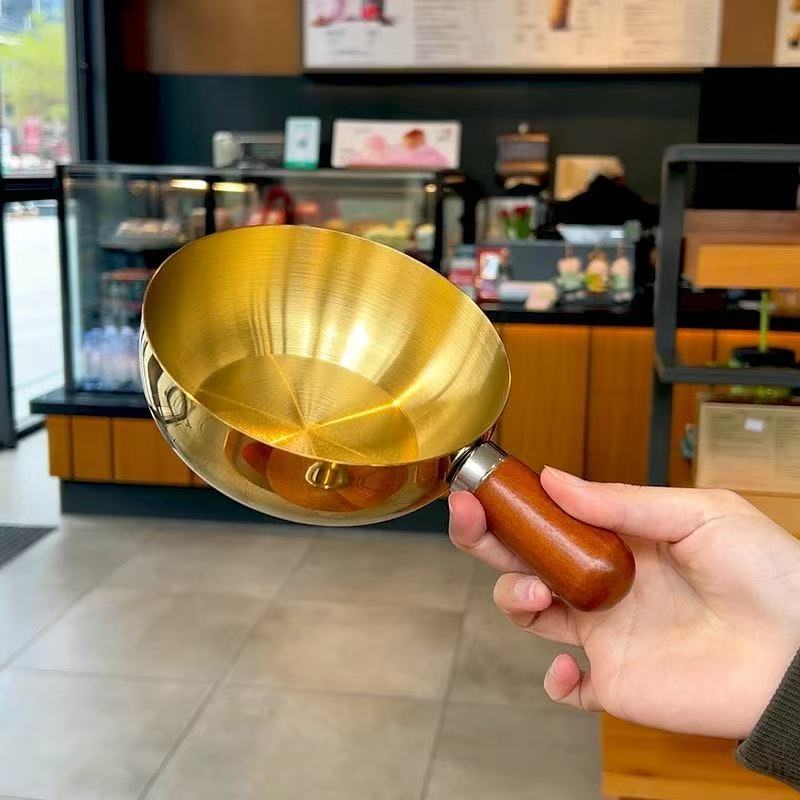 不锈钢饭碗一人食沙拉碗泡面锅胡桃木手柄家用锅煎锅油泼锅小奶锅