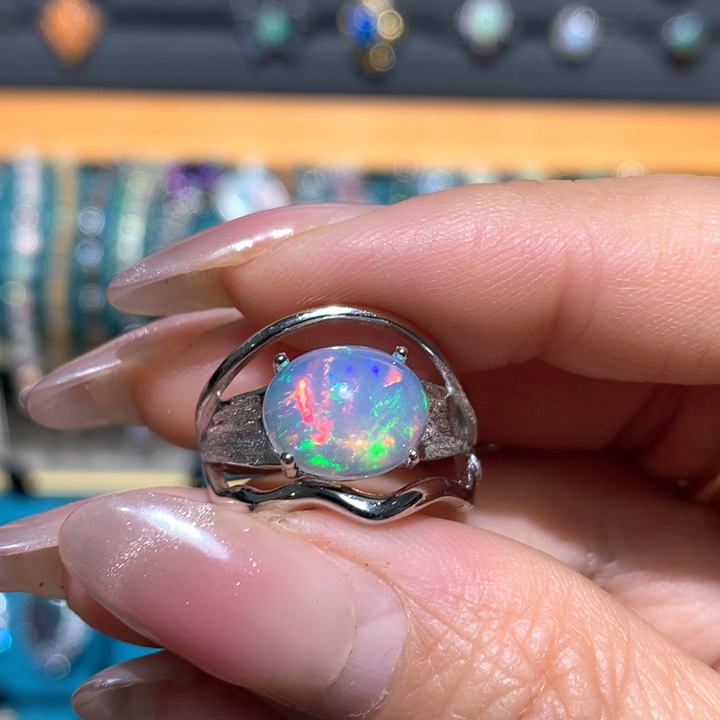 欧泊福利戒指银S925镶嵌