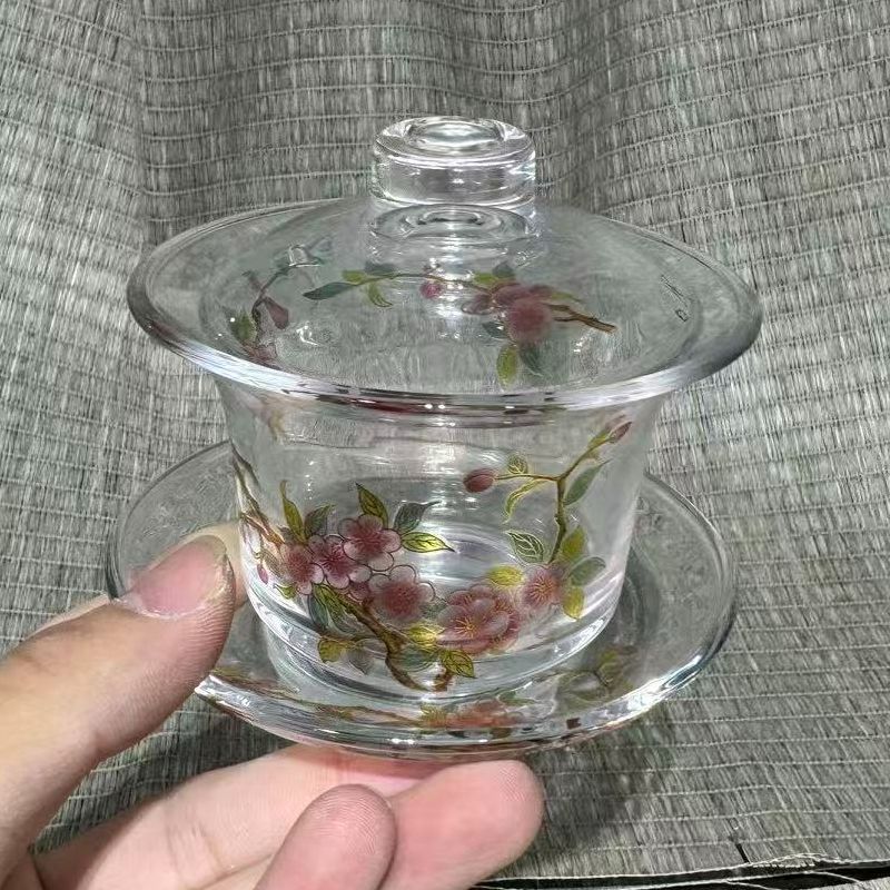 【闪购商品】桃花朵朵水晶盖碗1304