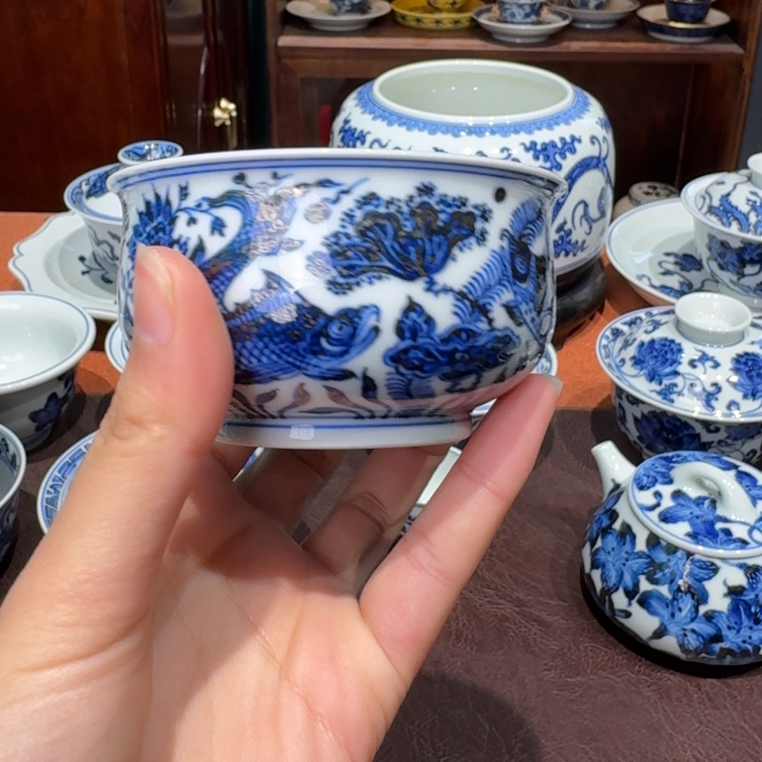 青花雯华堂手绘杯杯