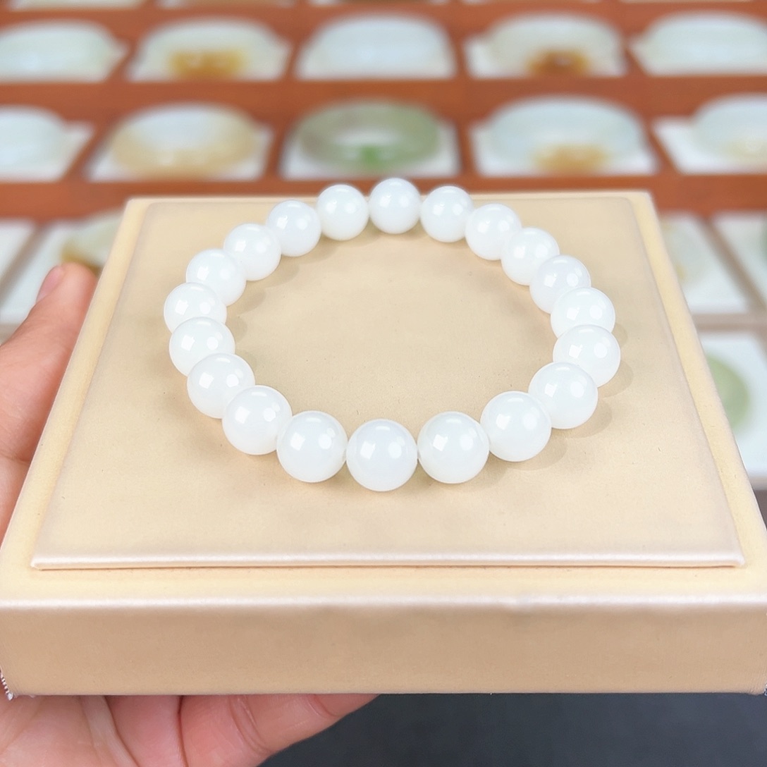 和田玉手串未镶嵌白玉