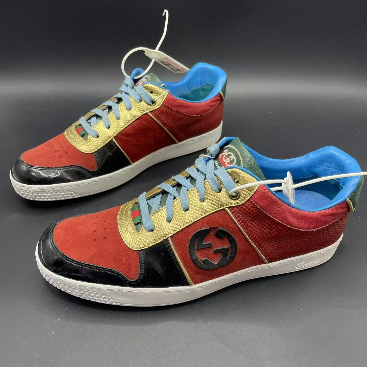 95新 GUCCI/古驰 【聚星好物】男士黑红双G互扣板鞋 41欧码 ca357t