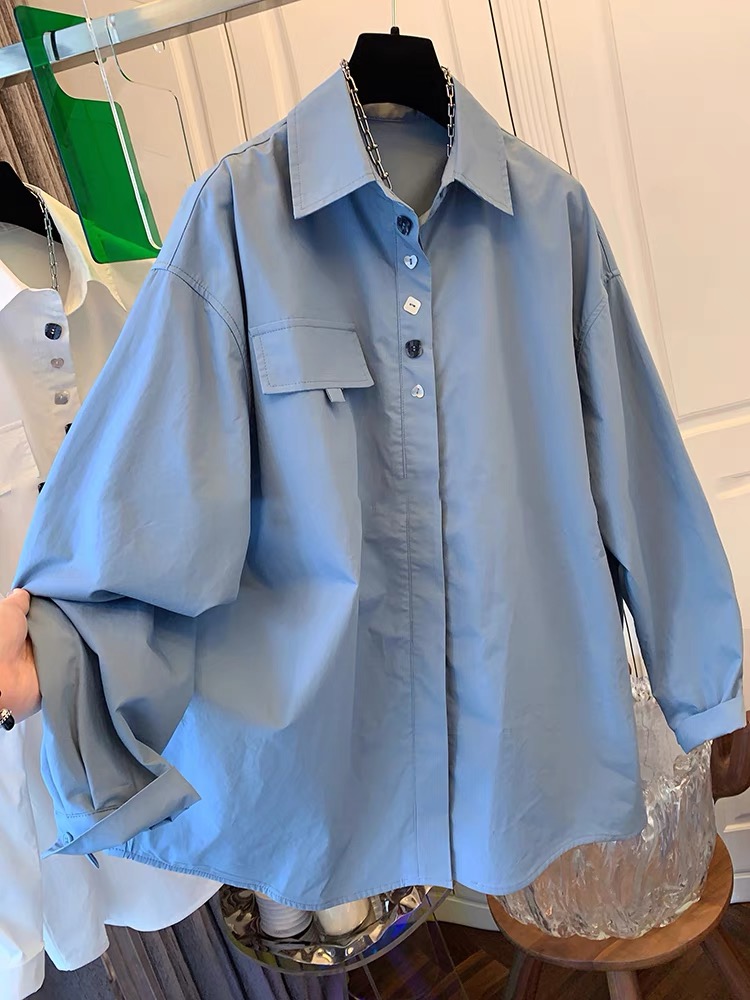 法式复古设计感蓝色衬衫女2025春款小众气质宽松休闲叠穿长袖上衣
