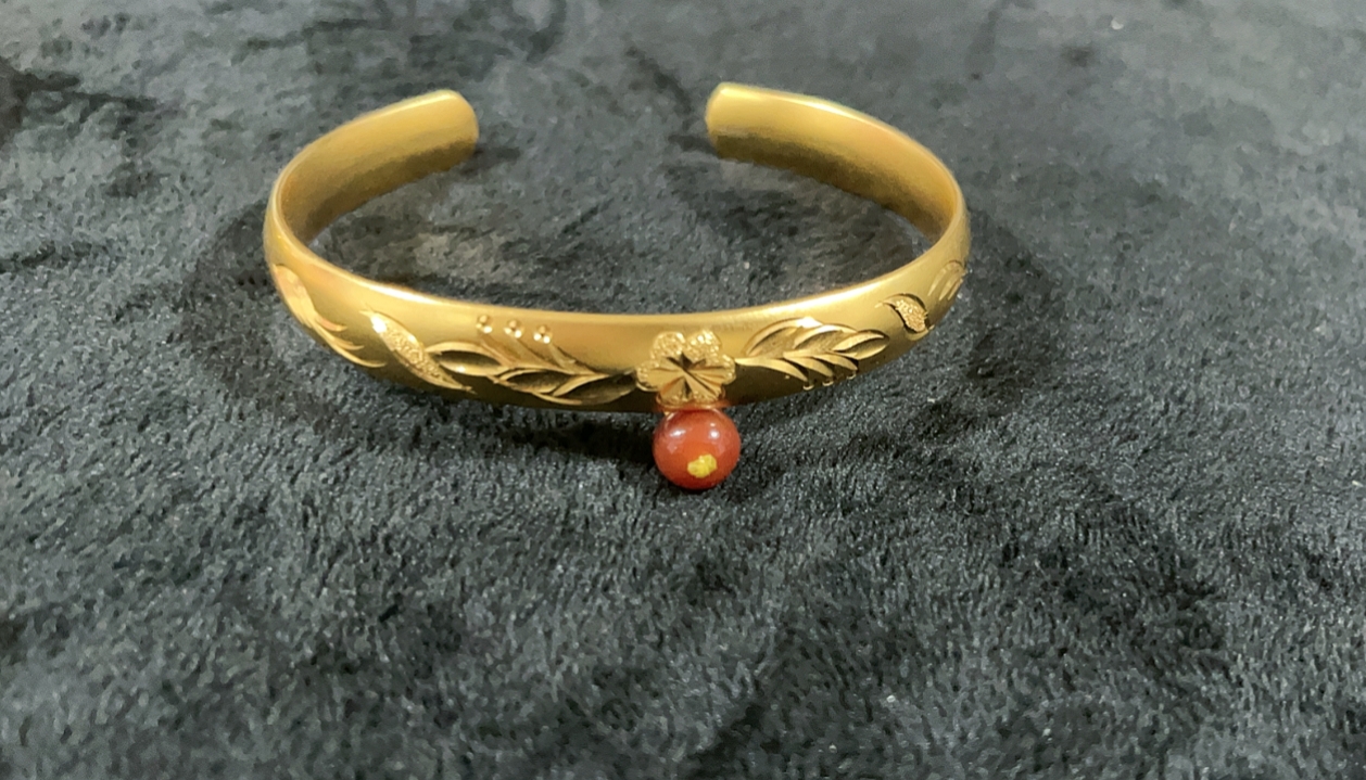 足金黄金花开富贵开口手镯玛瑙A3