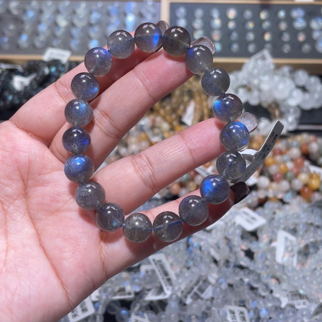 手链未镶嵌长石马岛黑体纯蓝光灰月光手链10mm