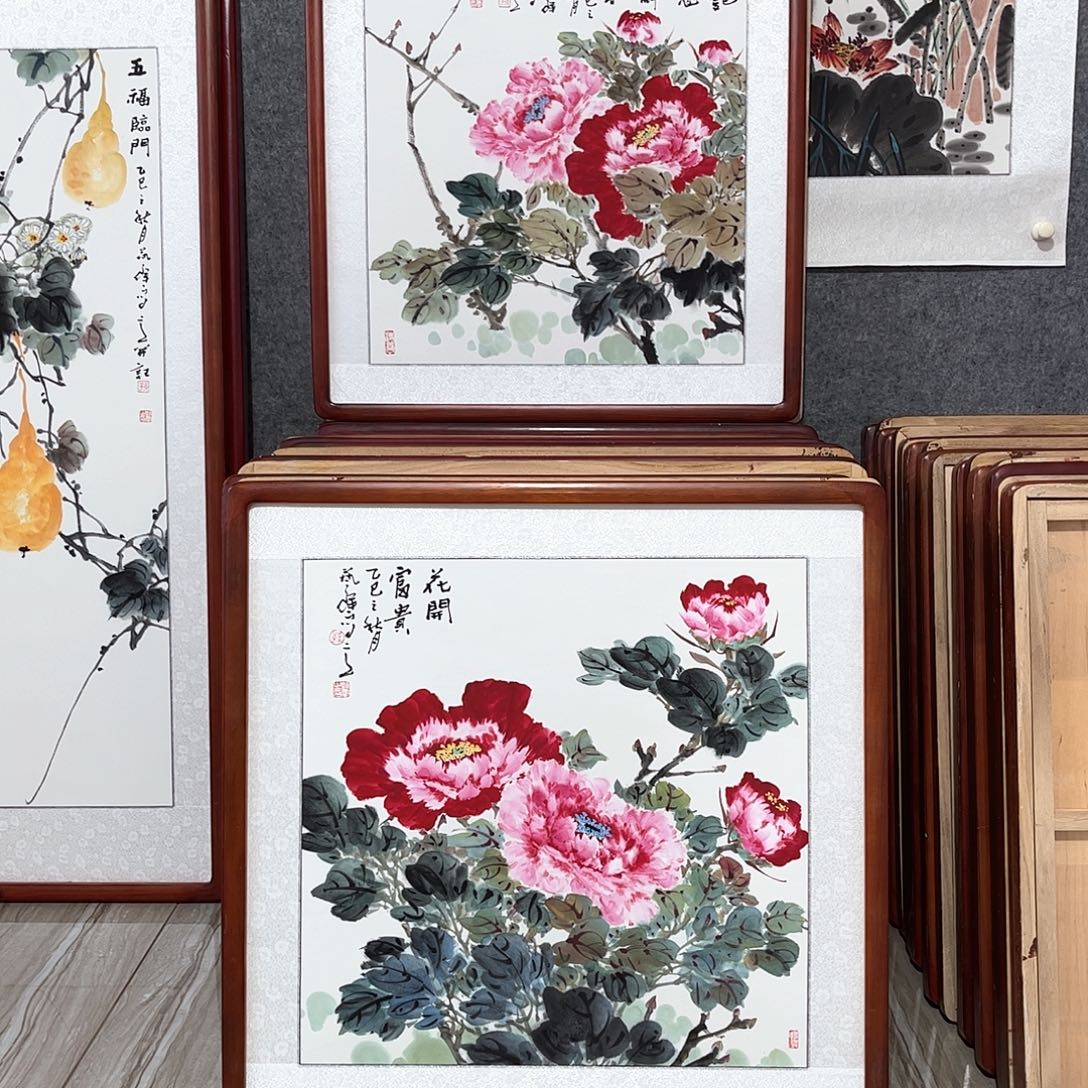国画书画作品带框63×63