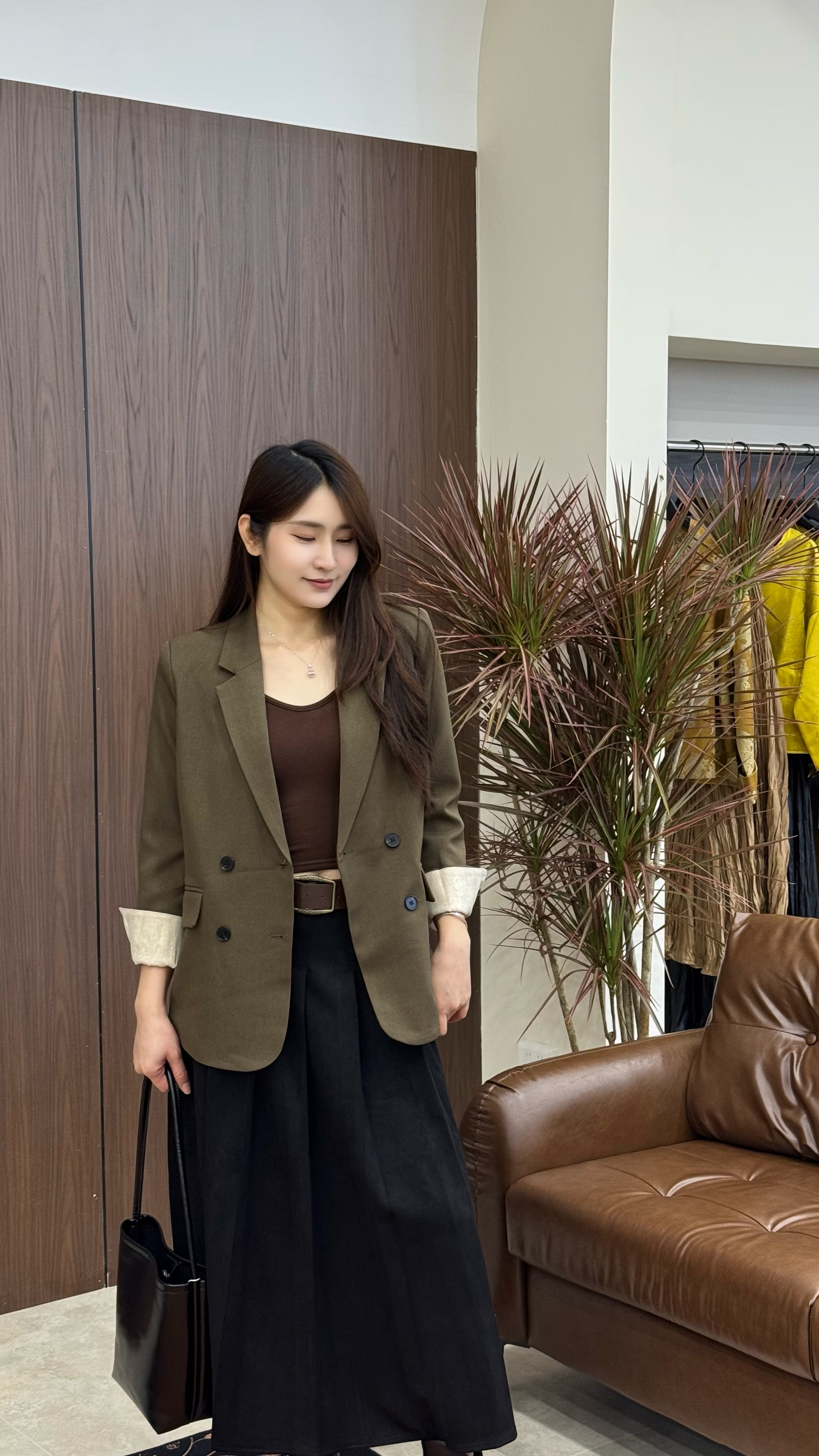 981292秋季韩版宽松双排扣休闲西装外套上衣女时尚复古气质