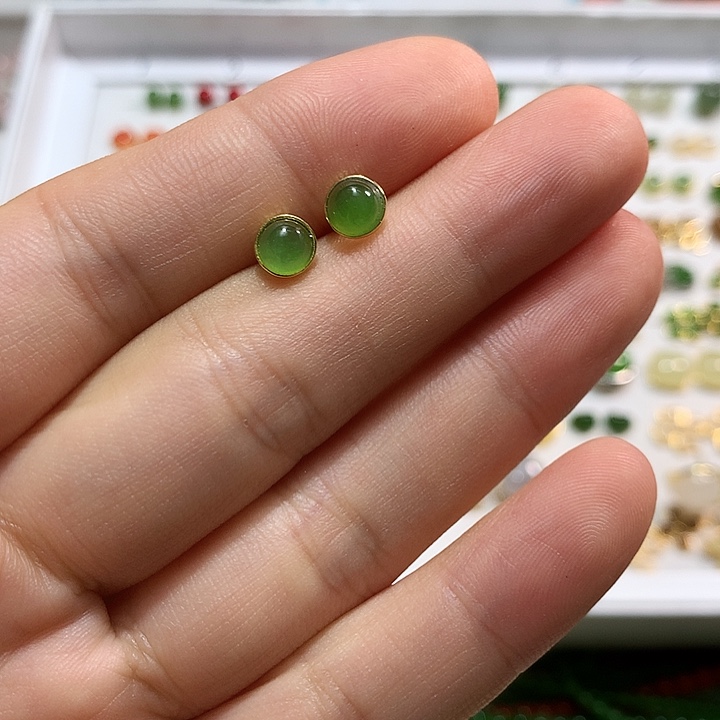 银S925镀金镶嵌和田玉（碧玉）耳饰