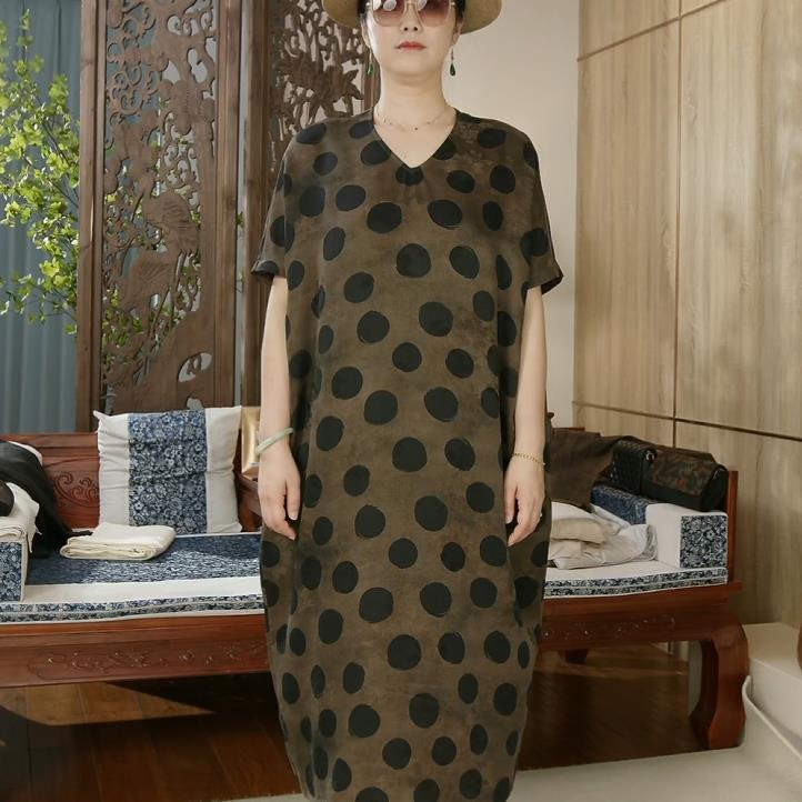 品叔&甄选 ·桑蚕丝提花缎红云纱印花V领宽松时尚连衣裙