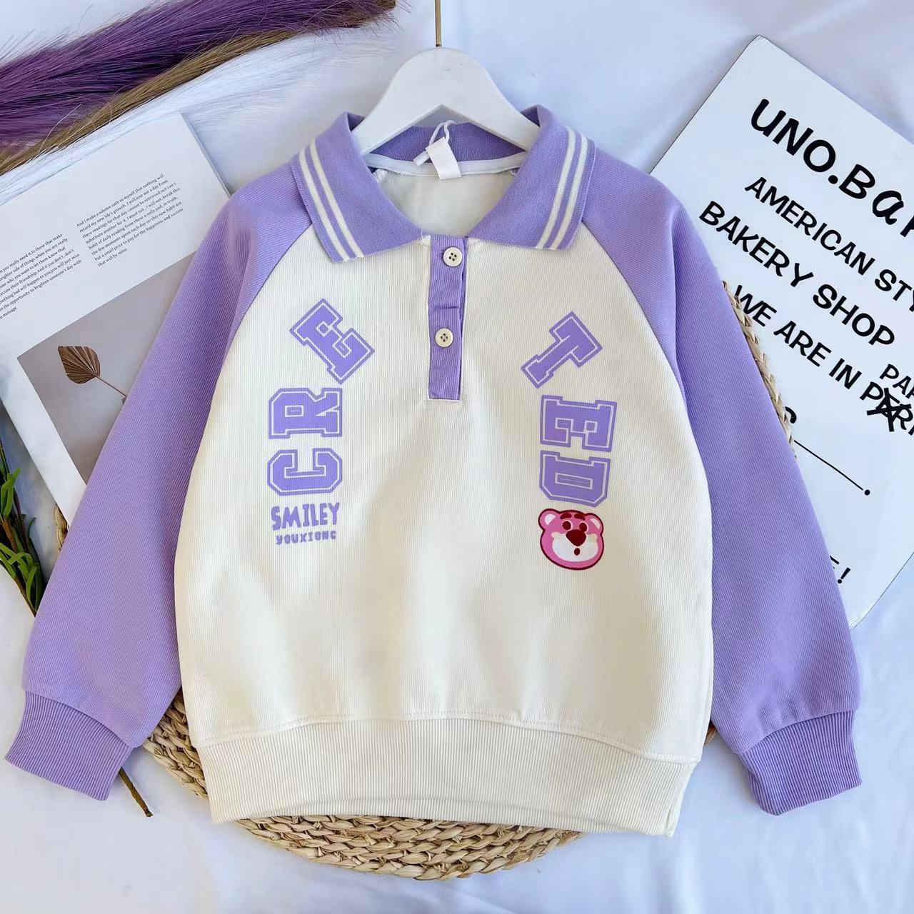 儿童2024新款时尚polo领字母卡通风卫衣A3745