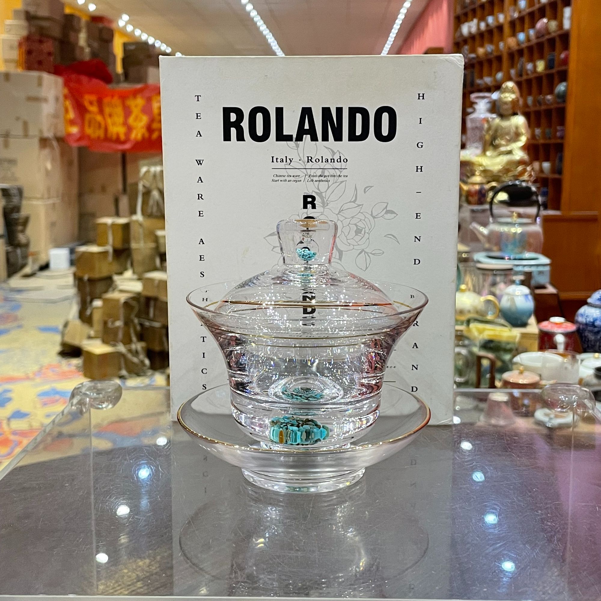 【闪购商品】绿松石水晶三才盖碗带一杯 一碗一杯鸡心杯GS007