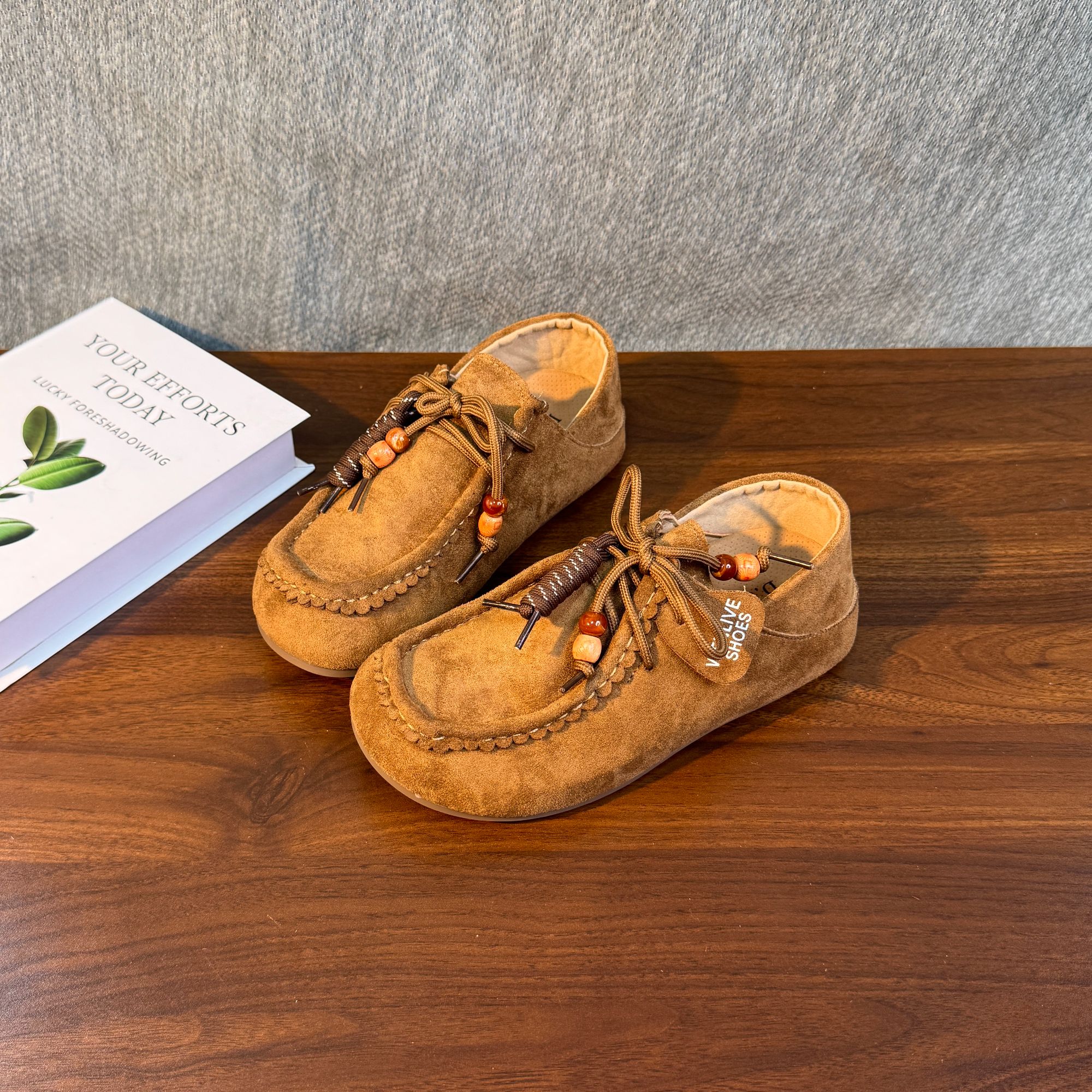 6655驼色复古包头勃肯鞋女2025新款秋季时尚串珠豆豆鞋懒人一脚蹬