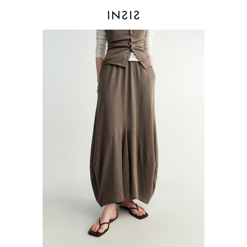 INSIS FEMME[天然系列]环保亚麻棉夏季新款蛋型度假针织长半裙女