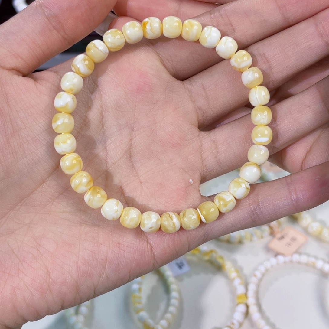手链琥珀未镶嵌6.5mm金白妖