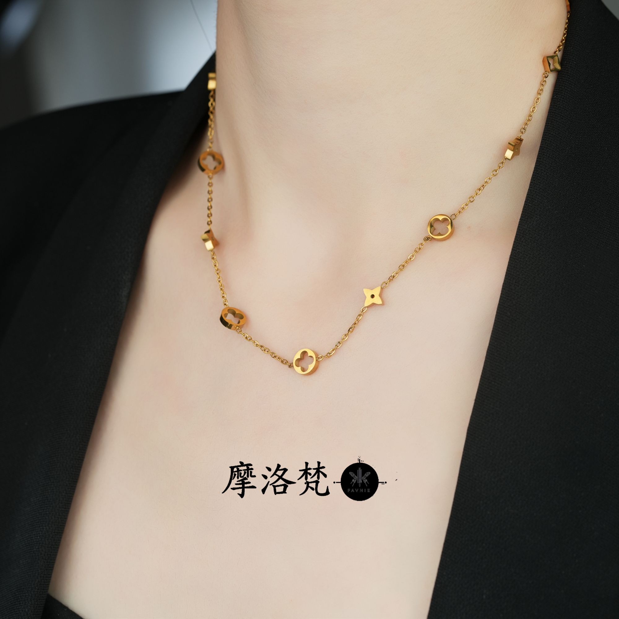 钛钢项链 钛钢项链饰品ins小众颈链锁骨链十字花链XL00153